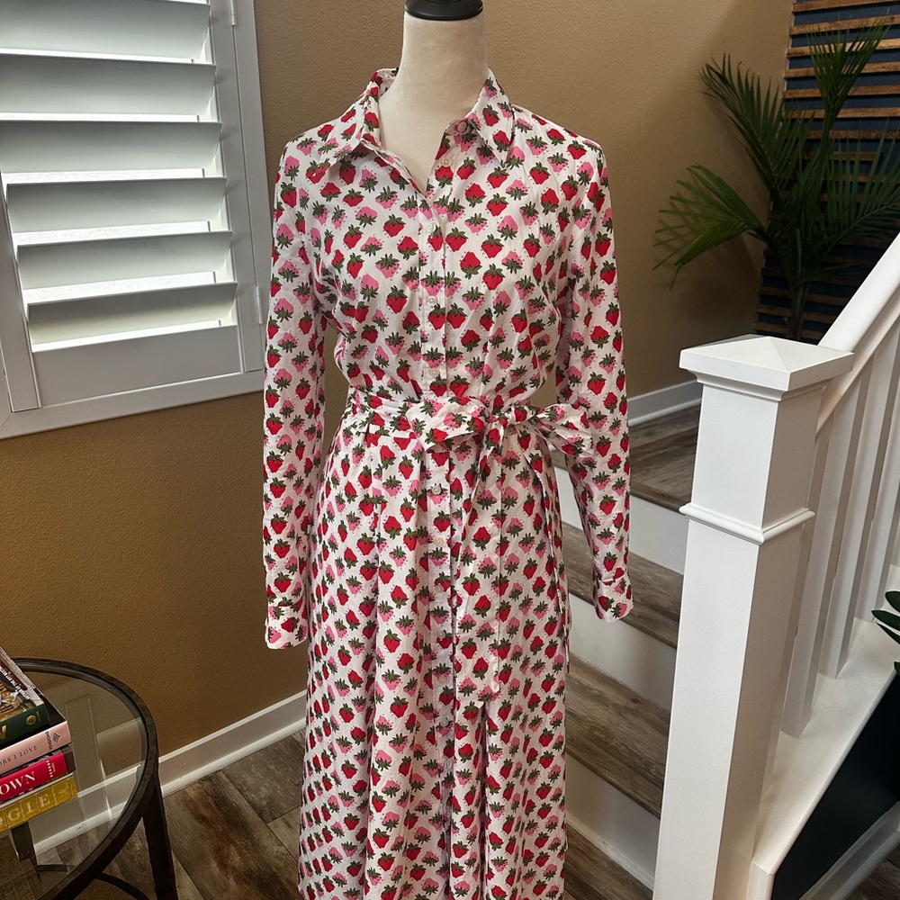 Boden Red and White Long Sleeve Shirt Dress